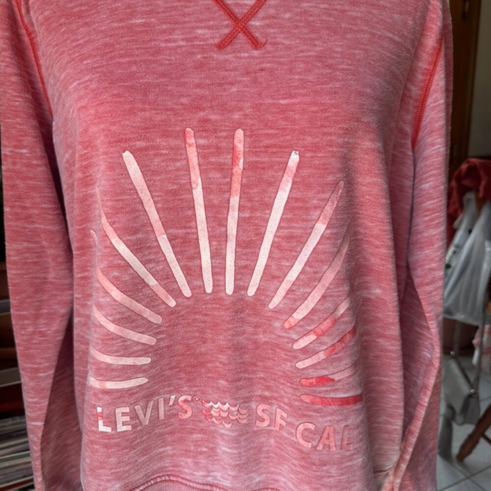 Levi's Womens Distressed Terry Sweatshirt, XL, Coral, Vintage Style - Picture 2 of 14